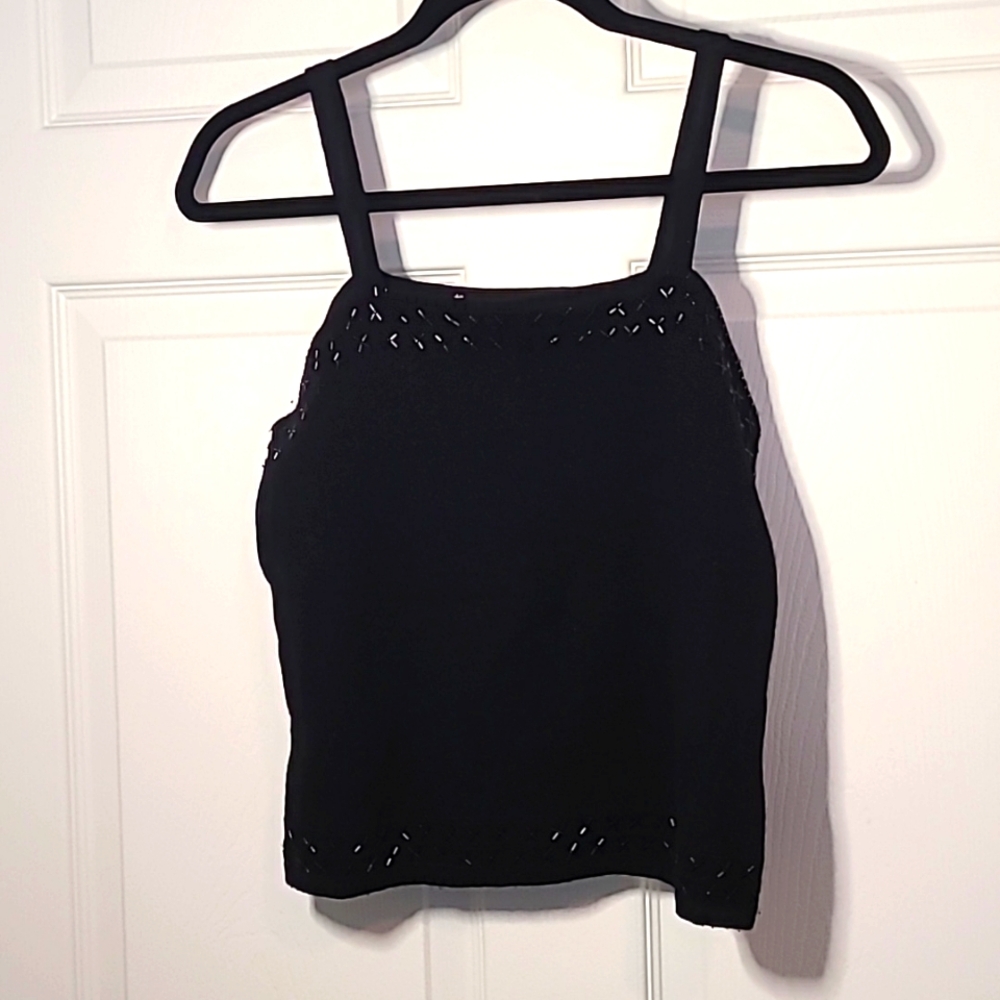 Vintage Y2K Valerie Stevens Black Wool Knit Top with Stitch Accents